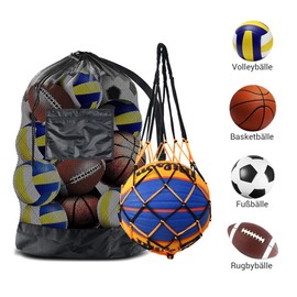 Extra Large Sports Ball Bag Set, Includes Single Netball Bag, 40" x 30" Sports Mesh Ball Bag for Basketballs, Footballs, Volleyballs, Baseball, Heavy Duty Drawstring Bags