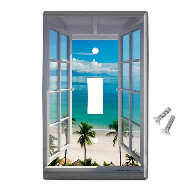 GRAPHICS & MORE Tropical Vacation Beach Ocean Window View Plastic