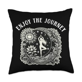 Yoga Meditation Enjoy the Journey Lotus Flower Spiritual Zen Throw Pillow