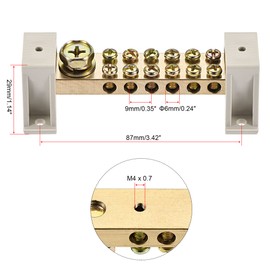 MECCANIXITY Terminal Ground Bar Screw Block Barrier Brass 13 Positions with Bracket for Electrical Distribution