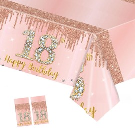 COSORO 2pcs Rose Gold 18th Table Cloth,Happy 18th Birthday Tablecloth for Girls,Women 18th Birthday Table Decoration,137 * 274cm Plastic Tablecloths Table Cover 18th Birthday Decorations for Him Her