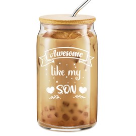 JERIO Mothers Day Gifts for Mom from Son,Gifts for Mom Birthday Drinking Glass- Valentines Day,Christmas Gifts for Mom Awesome Like My Son