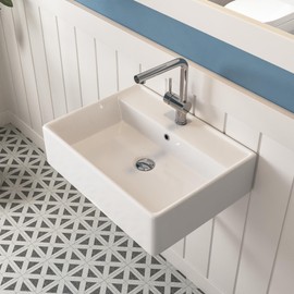 DeerValley DV-1WS0127 Wall Mounted Sink,Rectangular 23"X 18" Bathroom Sink,White Ceramic Bathroom Vessel Sink,Art Sink with Overflow and Faucet Hole