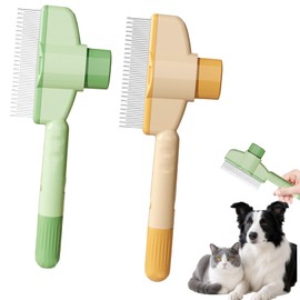 2-Piece Pet Comb for Cats Flea Comb Dogs with Release Button Teeth Stainless Steel for Removing Matted Fur Hair Loss Flea Comb Self-Cleaning Grooming Professional