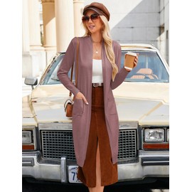 GRACE KARIN Cardigan Sweaters for Women Dressy Long Cardigan Solid Casual Loose Sweater with Pockets Dark Pink