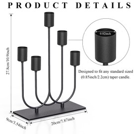 smtyle Black Taper Candle Hodlers for Candlesticks Set of 5 Candelabra with Iron-0.8" Diameter Ideal Decor for Table Centerpiece
