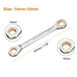 sourcing map Double Box End Ratcheting Wrench 14mm-15mm CR-V Steel Metric 12 Point Ratchet Wrench Black Nickel Plating Box End Spanner Tool with 72 Tooth Gear for Auto Repair DIY Project
