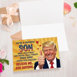 Oamiolek Funny Trump Father's Day Card for Son, Humor Sons Birthday Cards from Mom Dad, Sons Graduation Cards, You're A Fantastic Son
