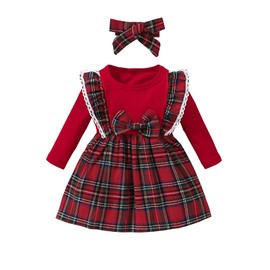 xuntao Newborn Baby Girl Christmas Clothes Long Sleeve Romper and Skirt Cute Winter Christmas Outfits Sets, red