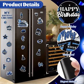 My Birthday Cruise Door Magnets Decorations, Blue Black Silver Happy Birthday Cruise Ship Door Decor Magnetic for Women Men Girls Boys Anniversary Party Supplies Door Refrigerator Fridge Car Kitchen