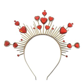 GlamRays Heart Headband Valentine's Day Headband for Women Girls Red Heart Glitter Tiara Hair Band Headboard Festival Party Favor Decor, red, L