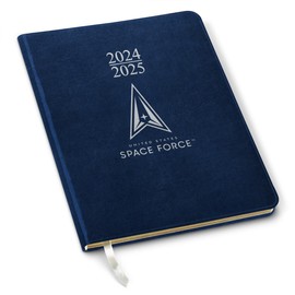 Gallery Leather Academic Planner 2024-2025, Teacher and Student Weekly Monthly Planner, Elegantly Bound Calendar with Gold-Gilded Page Edges, 18 Months - Acadia Navy - US Space Force - 9 x 7 "