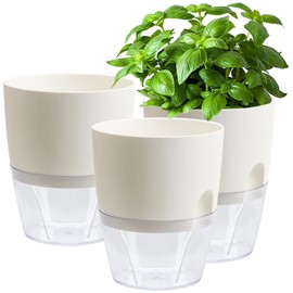 GiReich Kräutertopf Küche Set Fensterbank Selbstbewässernd, 3er Set Moderne Pflanztopf für Zimmerpflanzen mit Bewässerungssystem, Kräutergarten für die Küche,18.2X 11x 15.3 cm (Weiß)