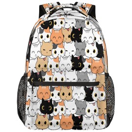 YPPAHHHH Kids School Backpack for Girls Boys School Bag Large Bookbag Lightweight Elementary Laptop Bag Travel Hiking Daypack (cute cat)