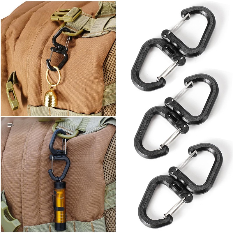 SquEqu 5 Pack Dual Locking Carabiner Clips with Double-Ended Wiregate