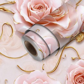 HOMETITUTE Pink Rose Wallpaper Peel and Stick Embossed Floral Contact Paper Wall Paper Stick 17.7" x 118.1" Self Adhesive Vinyl Wall Covering for Bedroom Wedding Vanity Decor