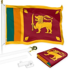 UD_G128 Combo Pack: 6 Ft Tangle Free Spinning Flagpole (White) & Sri Lanka Flag 3x5 Ft Printed 150D Polyester, Brass Grommets (F