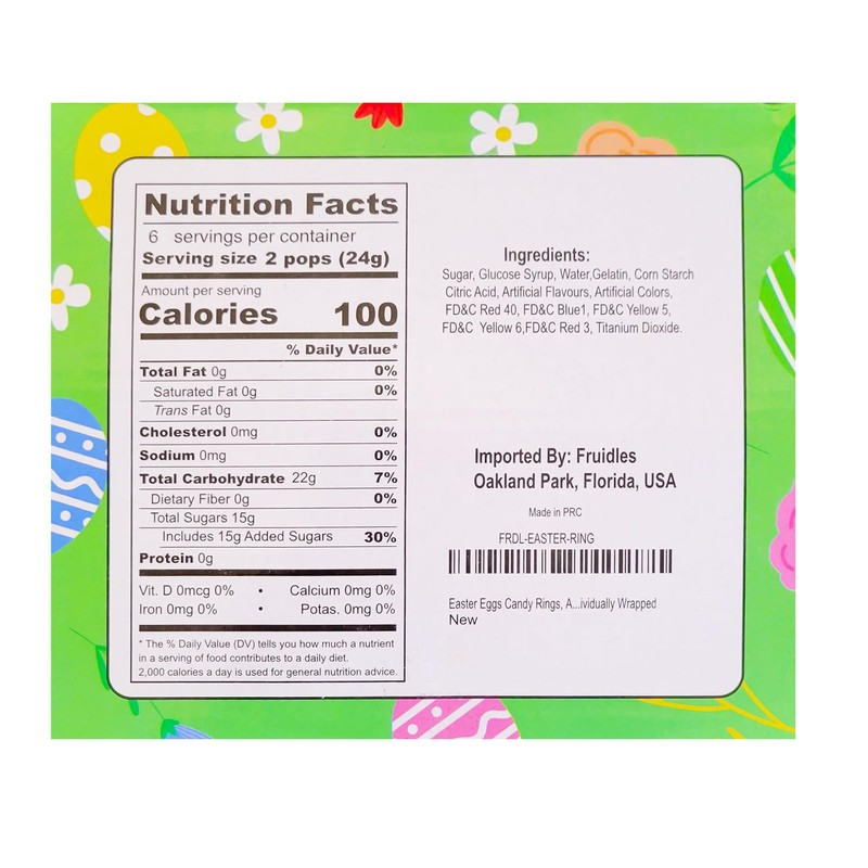 Fruidles Easter Eggs Candy Rings, Hard Candy, Individually Wrapped (24-Pack)