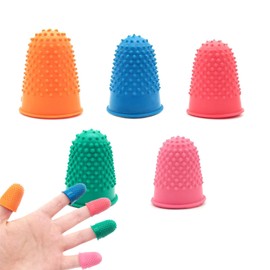 5-Pack Reusable Rubber Finger Thimbles Protectors, 5 Sizes & Colors for Finger Tips Protection, Money Counting, Writing, Sorting Tasks