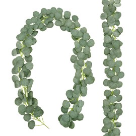 Comtelek Pack of 2 Eucalyptus Garland Artificial Hanging Plants, Eucalyptus Green Leaf Garland Hanging Vines Decoration for Wedding Vintage Table Decoration Home Bathroom Decorations Party