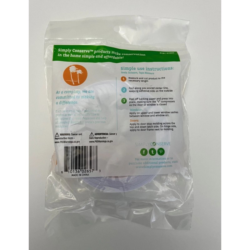 Simply Conserve 7/8" x 17' V-Seal Weatherstripping Self-Stick Plastic M13W