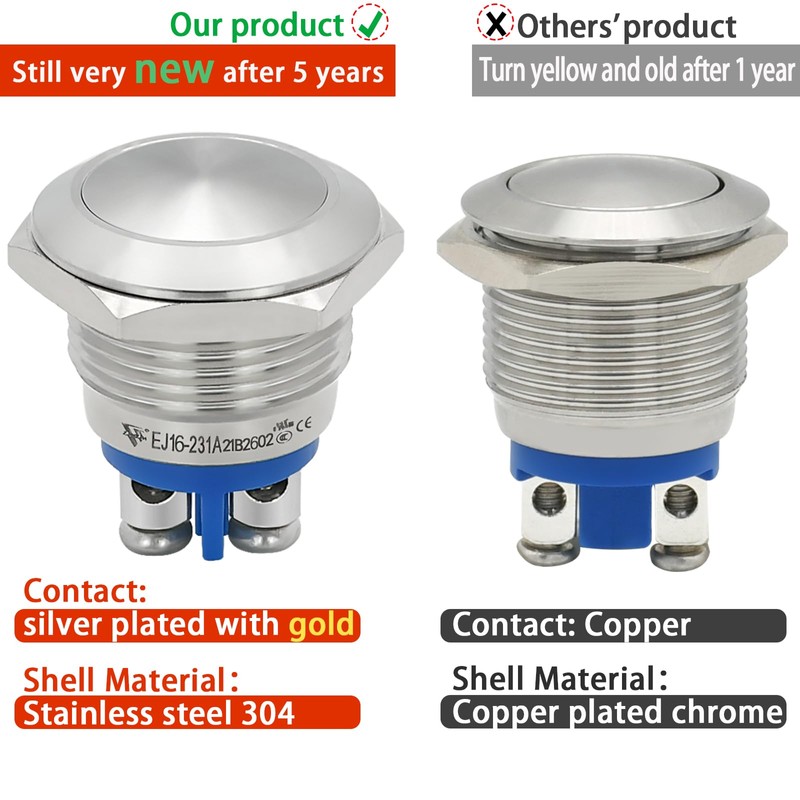 3PCS 16mm Momentary Push Button Switch Waterproof IP67 0.63" Domed