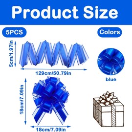 Pack of 5 Large Gift Bow, Gift Bow, Large Bow Giant Bow Gift, Large Pull Bow for Car Decoration, Wedding, New Houses Party, Celebration, Gift Bow, Bags, Blue