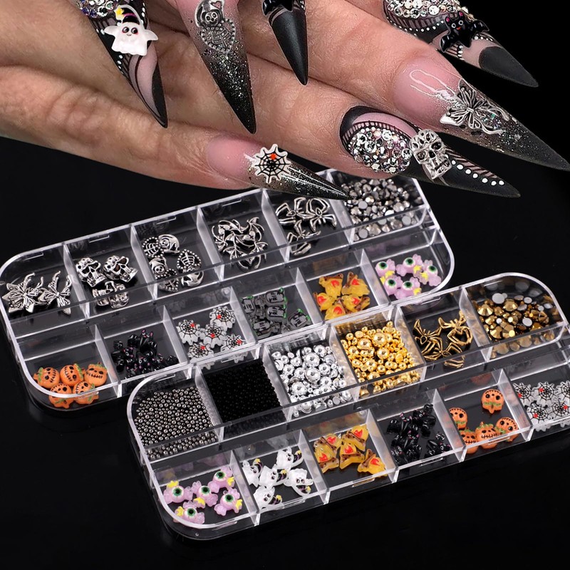 ネイルパーツ ハロウィン 2ケース 3D 立体 カボチャ おばけ 蜘蛛 蜘蛛の巣 コウモリ