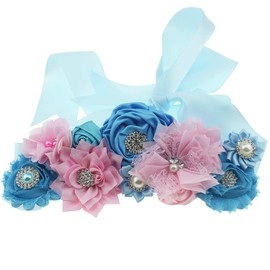 Lauthentic.S - Cinturón de flores con diamantes de imitación para boda, novia, embarazo, baby shower vestido, Azul, Talla única