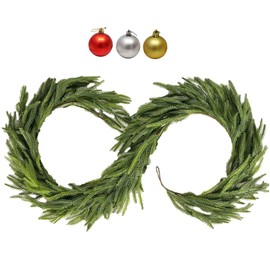 Christmas Garland, Artificial Norfolk Pine Wreath Christmas Decoration, Detailed and Realistic, Green, 200cm, with 3-Color 5cm Diameter Balls
