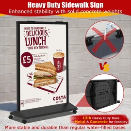 JR-MOV Sidewalk Sign Heavy Duty - 24x36 Inch Double-Sided Poster Stand with 360 Rotating Wheels, Rolling Metal Sandwich Board Floor Standing Sign Holder for Event Businesses Outdoor, Frame Only
