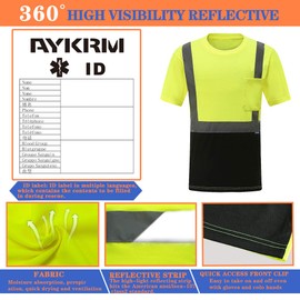 AYKRM Hi Vis T Shirts ANSI Class 2 Reflective Safety High Visibility Shirts