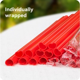 Prurex 100pcs Heart-Shaped Candy Apple Red Straws，Individually Wrapped for Boba Milk Tea, Birthday Milkshakes, Proposal Surprises & Bridal Shower Decor (10mm Bulk)