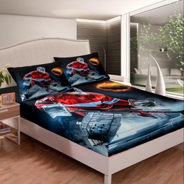 Manfei Hockey Bedding Set 2pcs for Kids Boys Teens Ice Hockey Sports Sheet Set Burning Hockey Ball Decor Fitted Sheet Soft Polyester Bed Sheets (1 Fitted Sheet + 1 Pillow Case) Twin Size