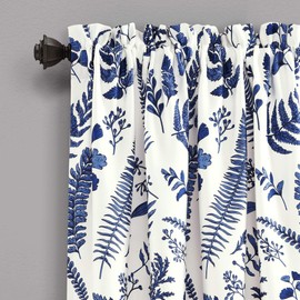 Lush Decor Devonia Allover Light Filtering Window Curtain Panel Pair, 52"W x 108"L, White & Navy