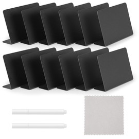 JEFURE 12 Pcs 4"x3" Mini Chalkboard Signs for Food, Reusable PVC Food Labels, Reserved Table Signs for Party Buffet, Birthdays, Bakery, Weddings Table Numbers, Buffet Display, Place Cards, Name Tag