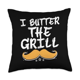 Father Grill Cook Humor Sayings Grilling Master I Butter Dad Grill Chef Daddy BBQ Cook Funny Throw Pillow, 18x18, Multicolor