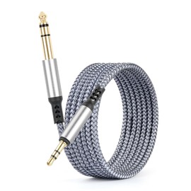 gudxfj 3.5mm to 6.35mm Audio Cable 1/8 to 1/4 TRS Stereo Cable Guitar Stereo Audio Male Cable with Nylon Braided Cord for Laptop Home Theater Equipment Speakers and Amplifiers 1 Pack 6.6ft Silver