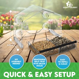 Gray Bunny Window Bird Feeder House – Suction Cup Mount Feeder