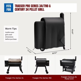 SHINESTAR Grill Cover for Traeger Pro 34/780 Series, 600D Heavy Duty Waterproof Wood Smoker Cover with Zipper & Adjustable Drawstring, Pellet BBQ Cover for 34 Elite/Century, Texas, Z Grills and More