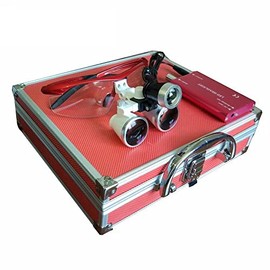 Glasses Magnifier with Illumination Led Head Light Lamp Lab Equipment 3.5X Aluminum Box Loupe（Red Color）