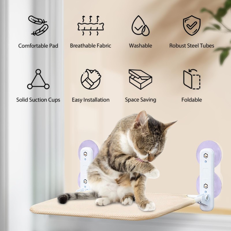 TONY HOBY Cat Window Hammock, Foldable Cat Window Perch, Comfortable