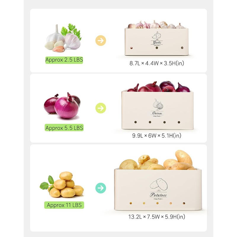 Clewcks Kitchen Vegetable Storage Tins Set of 3 for Potatoes,
