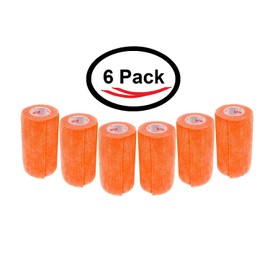 4 Inch Vet Tape Bulk (Orange) (Pack of 6) Self Adhesive Adherent Adhering Flex Bandage Grip Roll for Dog Cat Pet Horse