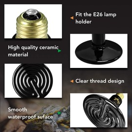 Simple Deluxe 250W Ceramic Heat Emitter Reptile Heat Lamp Bulb No Light Emitting Brooder Coop Heater for Amphibian Pet & Incubating Chicken, Black, 1-Pack