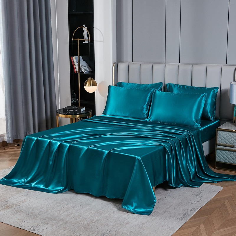 Satin Comforter Set with Sheet Set Queen Silk Like Satin