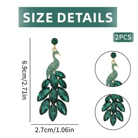 LEEQBCR 1 Pair Women's Tassel Earrings Peacock Earrings Emerald Crystal Bohemian Waterfall Beads Tassel Dangle Earrings (Green), Silver
