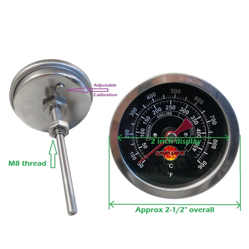 Black Face BBQ Grill Thermometer 50F-900F High Temp Range Heavy