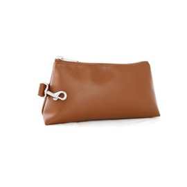 KEYPER 2-Piece Luxe Wristlet Set (IT Bag and a Key Ring Bracelet) Vegan Leather Classic Clutch Luxury Purse for Women, Saddle Brown Silver, Small