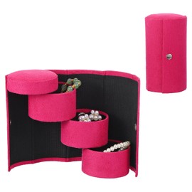 PATIKIL Mini Portable Jewelry Case Box for Women Gifts, Foldable 3-Layer Small Jewelry Organizer Box Flannel Surface for Earrings Necklace Bracelet Rings, Rose Red